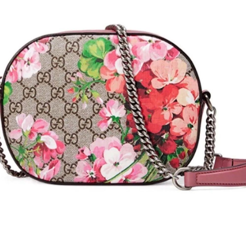 Gucci Mini GG Supreme Blooms Chain Crossbody/Dust Bag $1891 Like New